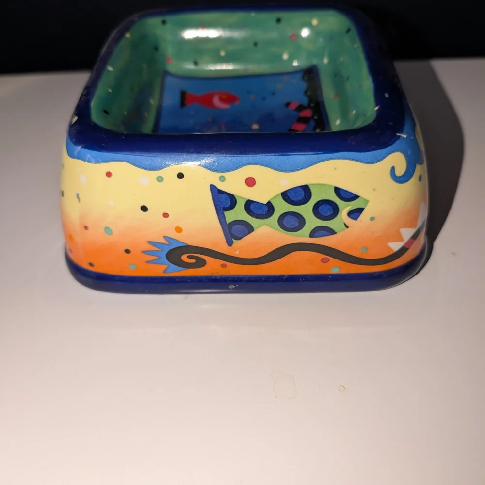 Vintage Milson & Louis Cat Bowl Hand Painted Ceramic Fish Whimsical 2002